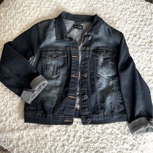 Classic Dark Jean Color Distressed Cropped Jean Jacket